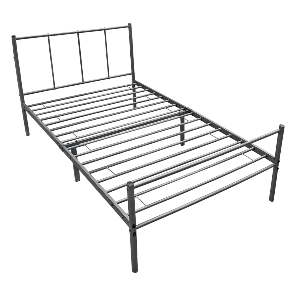 Struttura Letto Singolo 90x200 cm in Acciaio con Testiera e Pediera - Grigio Scuro Opaco [en.casa]