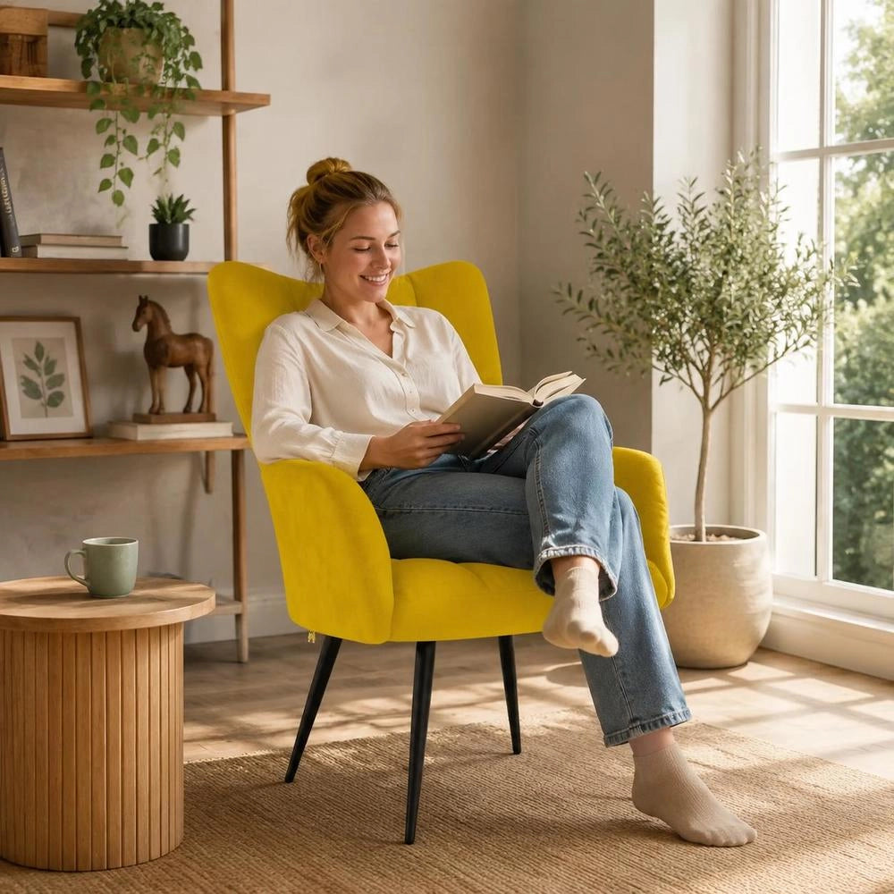 Reclining Armchair, Mustard Yellow Velvet