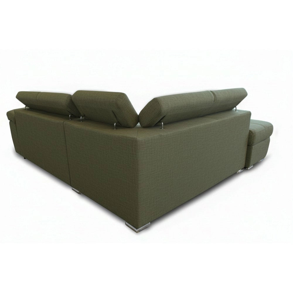 Divano Letto Angolare Fiona con Penisola Sinistra e Pouf Contenitore – Verde Oliva
