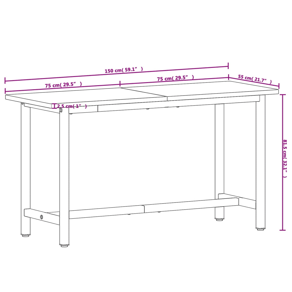 Banco da Lavoro 150x55x81,5 cm Legno Massello Faggio e Metallo 3188905