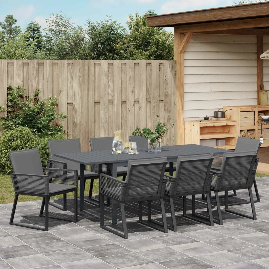 Set da Pranzo per Giardino 9 pcs Nero polyrattan
