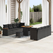 Set divano da giardino 11 pezzi con cuscini Nero Polirattan Acacia