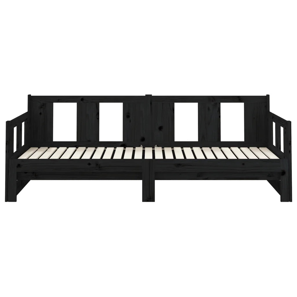 Dormeuse Estraibile Nera in Legno Massello di Pino 2x(80x200)cm 820291