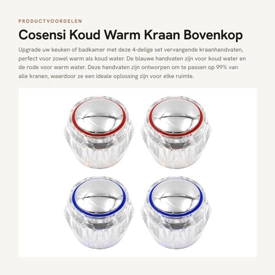 Set di sostituzione per copertura di scarico acqua calda e fredda per lavandino e cucina - 4 pezzi - Installazione facile - Blu e Rosso - Adatto per lavandini e cucine