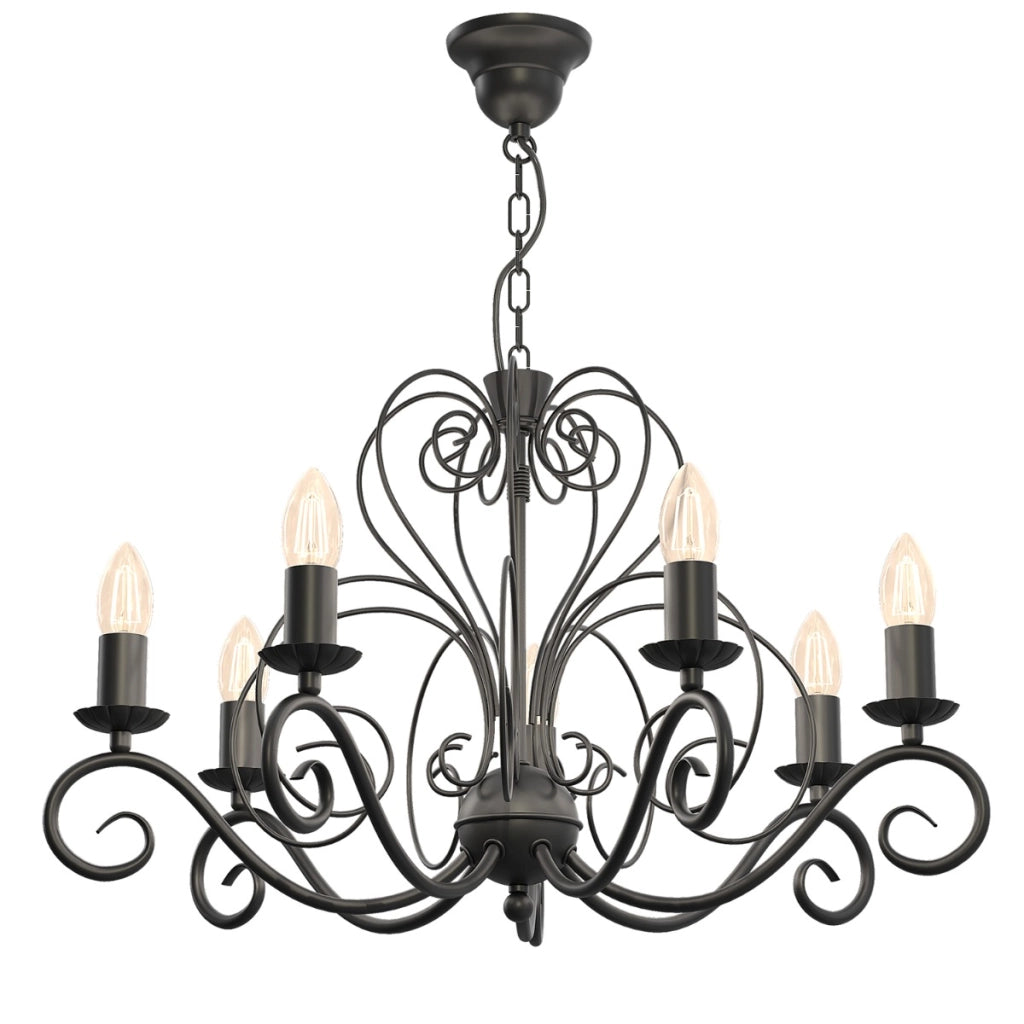 Lampadario Luminex Mauro rustico nero opaco 7xE14 Ø62
