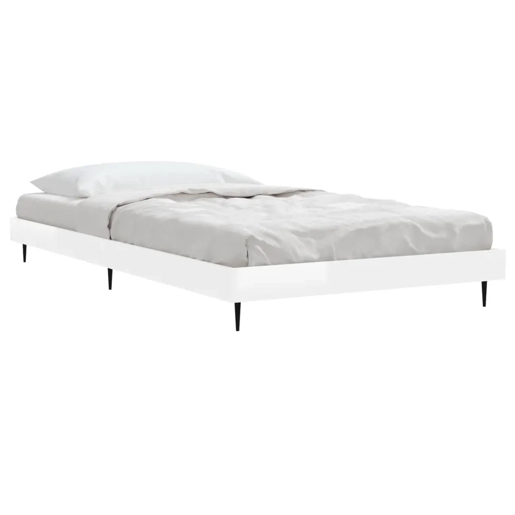 Letto singolo | Letto per adulti | Giroletto Bianco Lucido 90x200 cm in Legno Multistrato