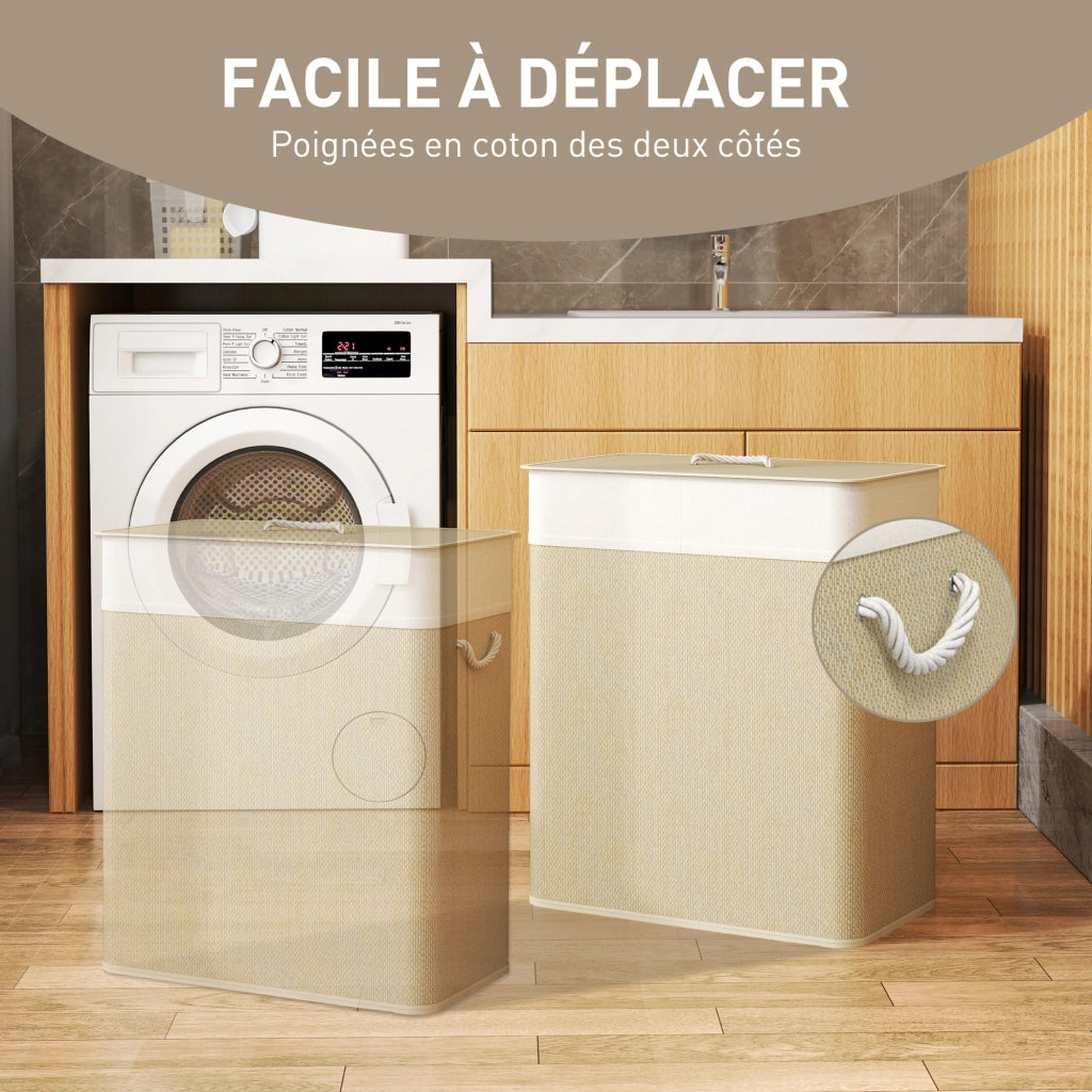 Cesta per il bucato doppia in bamb¨´ con coperchio ¨C zephmum ¨C 100 L, corda