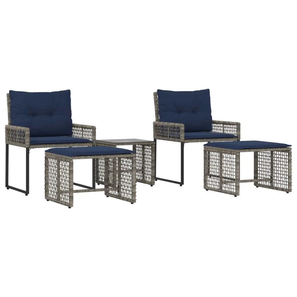 Set di Mobili da Esterno con cuscino 5 pcs Grigio e Blu Navy