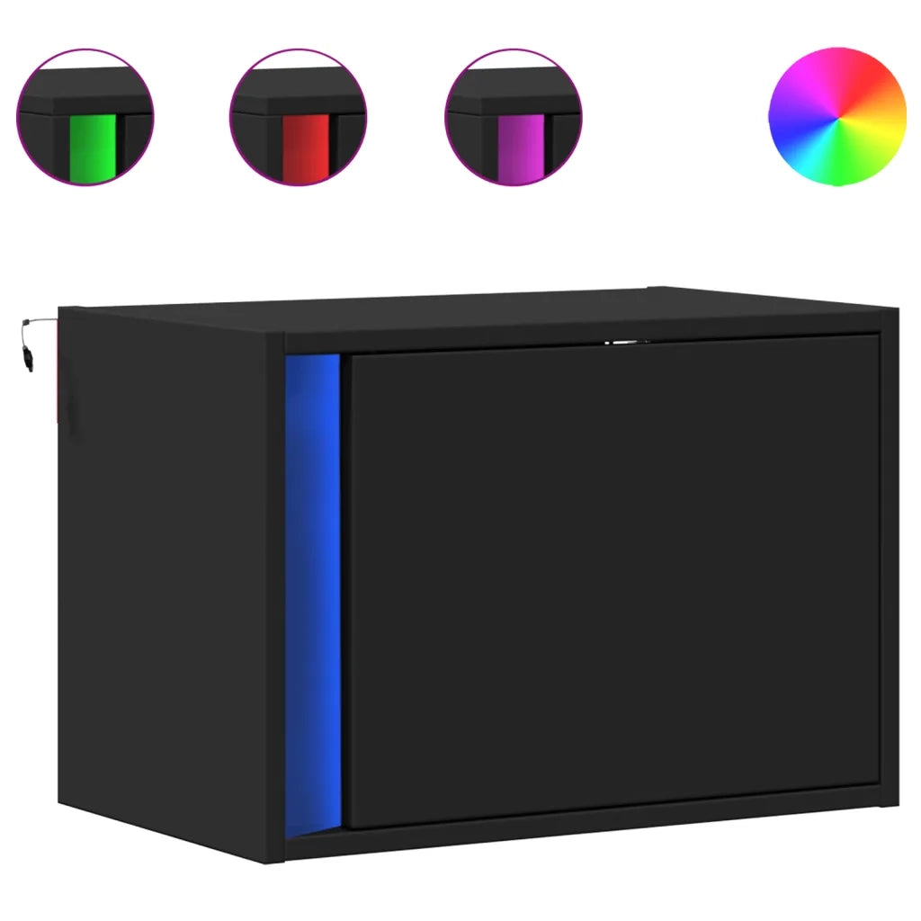vidaXL Comodini a Parete con Luci LED 2 pz Neri