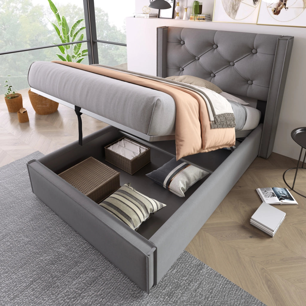 Letto singolo imbottito contenitore 90x200 cm grigio