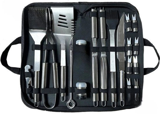 Set di barbecue 14 pollici con mattonelle di griglia - attrezzatura di griglia in acciaio inossidabile completa in scatola di alluminio per la conservazione, ideale per campeggio all'aperto e barbecue in giardino - regalo perfetto per uomini e padri