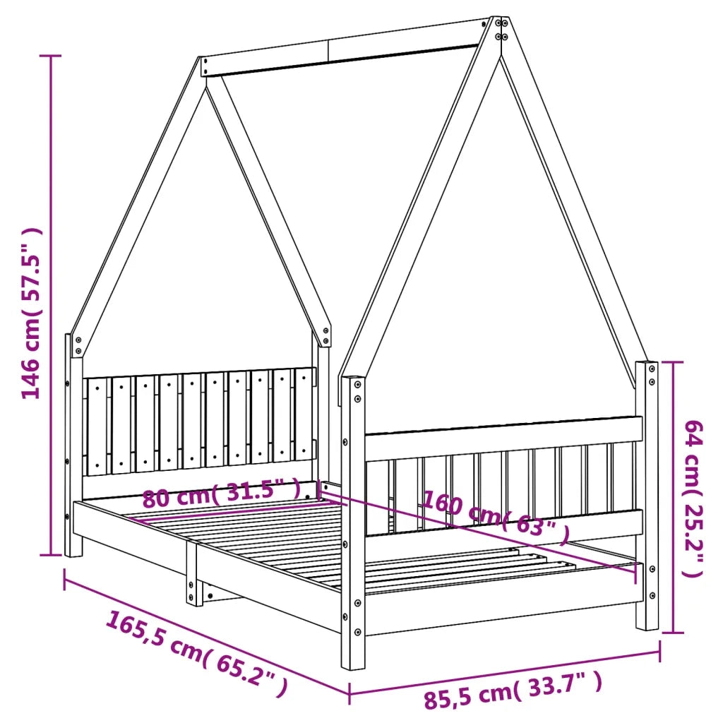 Giroletto per Bambini | Letto Infantile | Lettino Bianco 80x160cm in Legno Massello di Pino