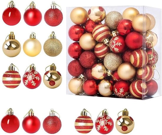 Set di 50 palline di Natale - Palline di Natale - Decorazioni di Natale - Infrangibili - Decorazione di Natale classica in Rosso e Oro - 4 cm