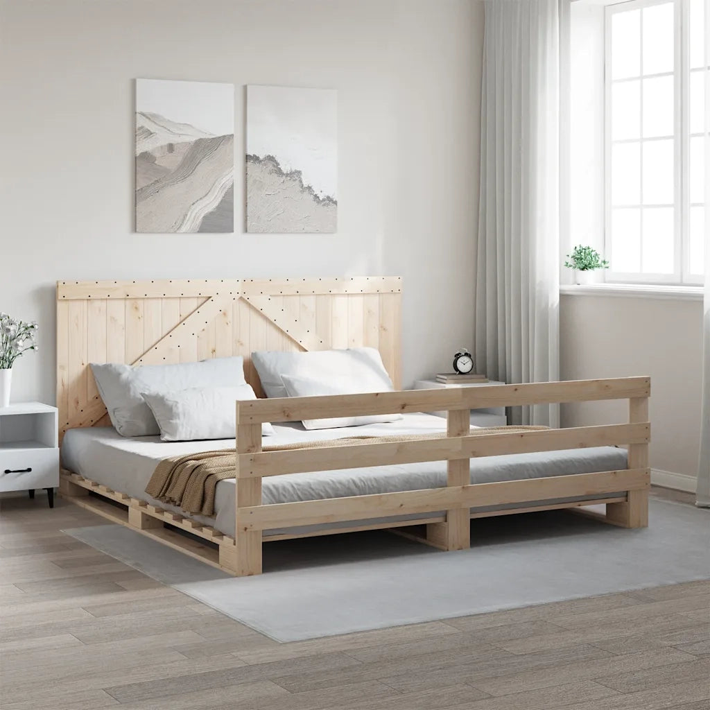 Letto matrimoniale | Letto per adulti | Giroletto con Testiera 200x200 cm in Legno Massello di Pino