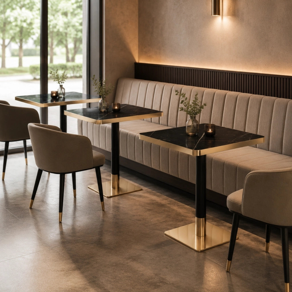 TAVOLO Quadrato 60x60 cm Effetto Marmo Nero MDF e Metallo