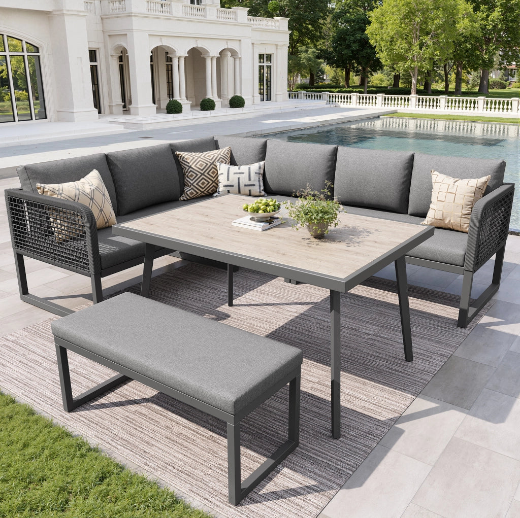 Set divano da giardino; cuscini extra spessi e modularit脿; PE rattan; grigio