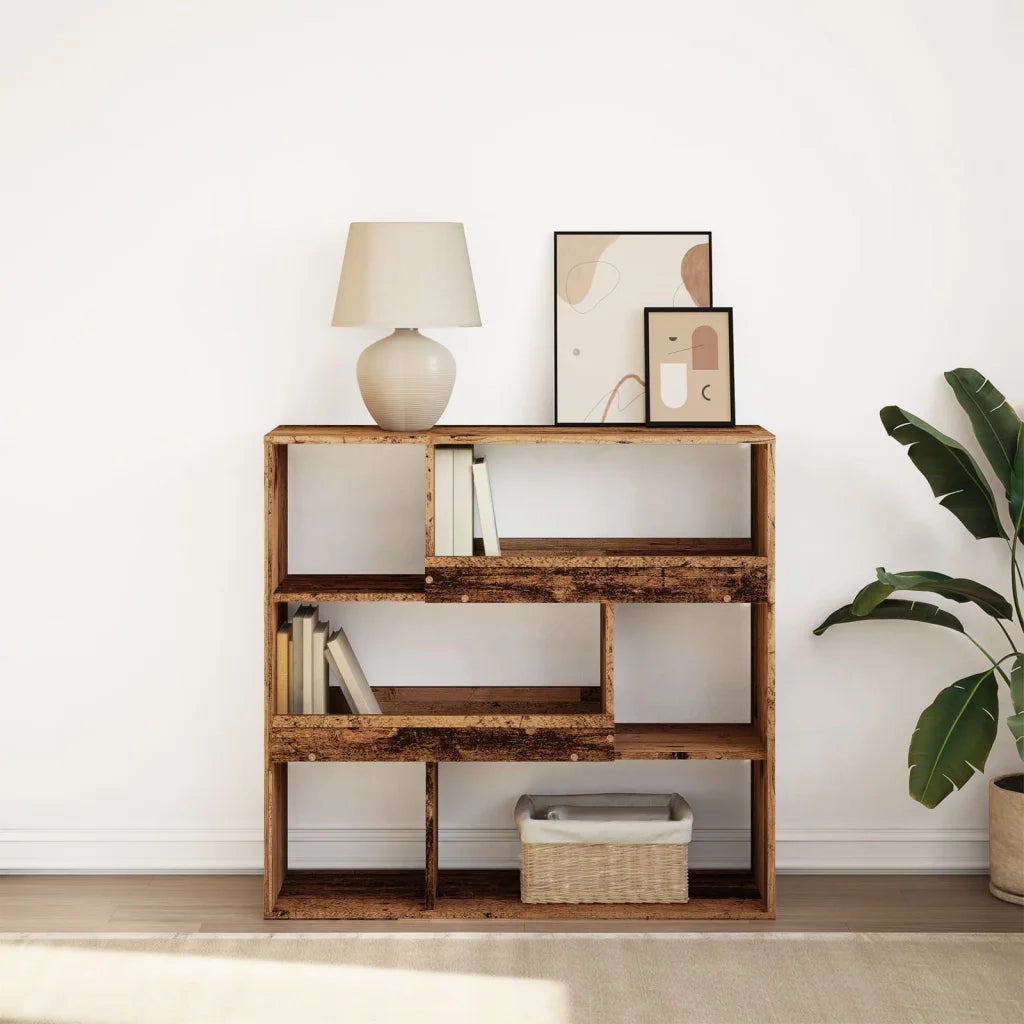 Libreria Divisorio-Scaffale per Libri-Mobile di Stoccaggio Legno Antico 100x33x94,5 cm