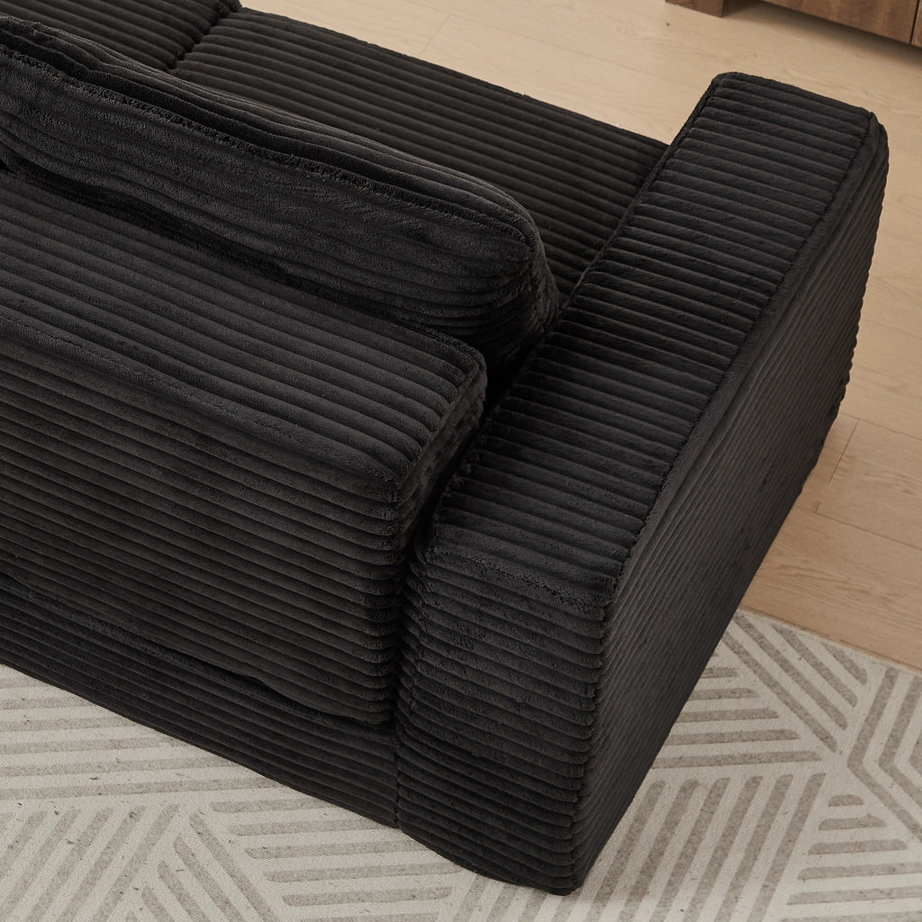 Divano letto modulare con chaise longue e braccioli quadrati, in velluto a coste Nero