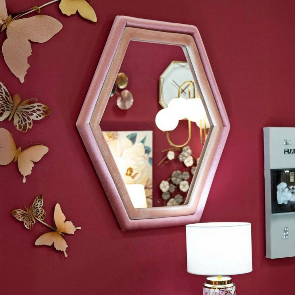 Specchio Balla, Specchiera, Articolo d'arredo a muro, Decorazione con specchio, 75x4 h80 cm, Rosa