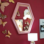 Specchio Balla, Specchiera, Articolo d'arredo a muro, Decorazione con specchio, 75x4 h80 cm, Rosa
