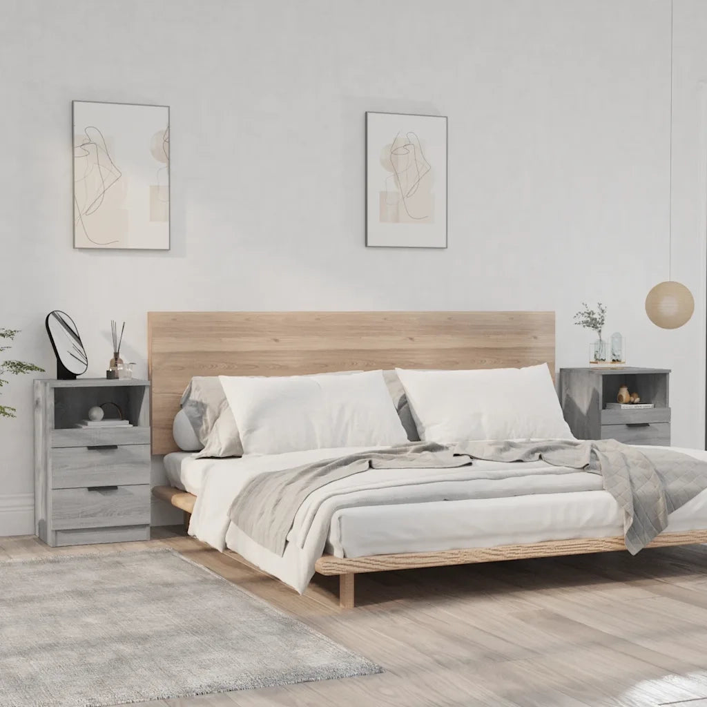 Set di 2 Comodini | Armadio da Notte | Mobiletto da notte Grigio Sonoma in Legno Multistrato