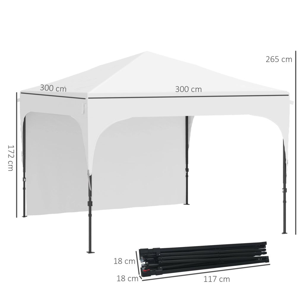 Gazebo da Giardino 3x3 m ad Altezza Regolabile su 3 Livelli. in Poliestere e Acciaio. Bianco