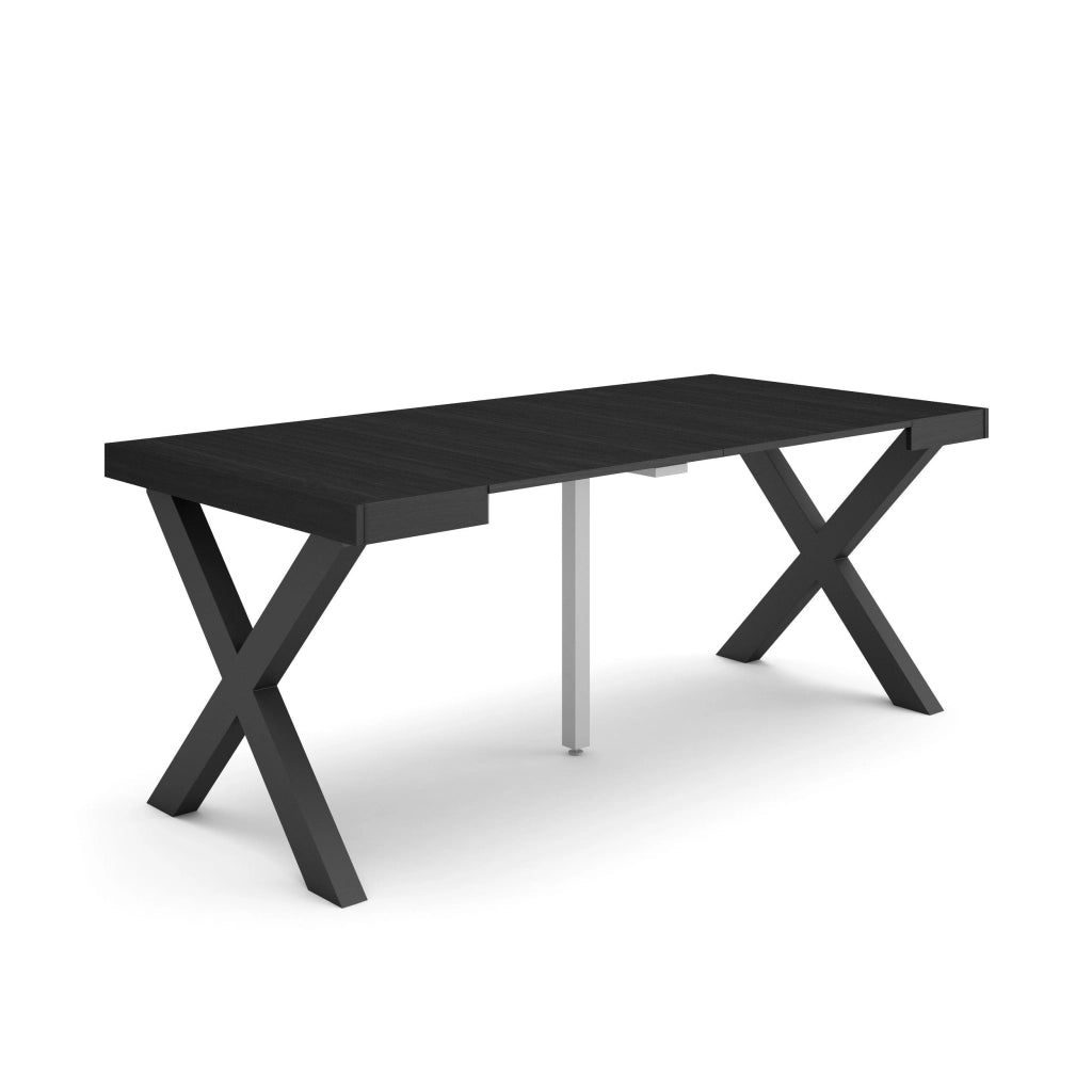 Consolle allungabile, 58 fino 180x90x73cm, Per 8 persone, Gambe in legno, Nero RF2760