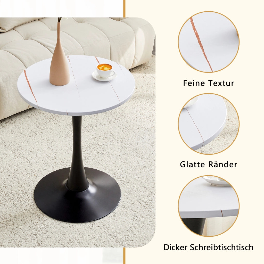 Tavolo da pranzo rotondo in MDF e metallo con piano termoformato, stile mid-century, bianco e nero