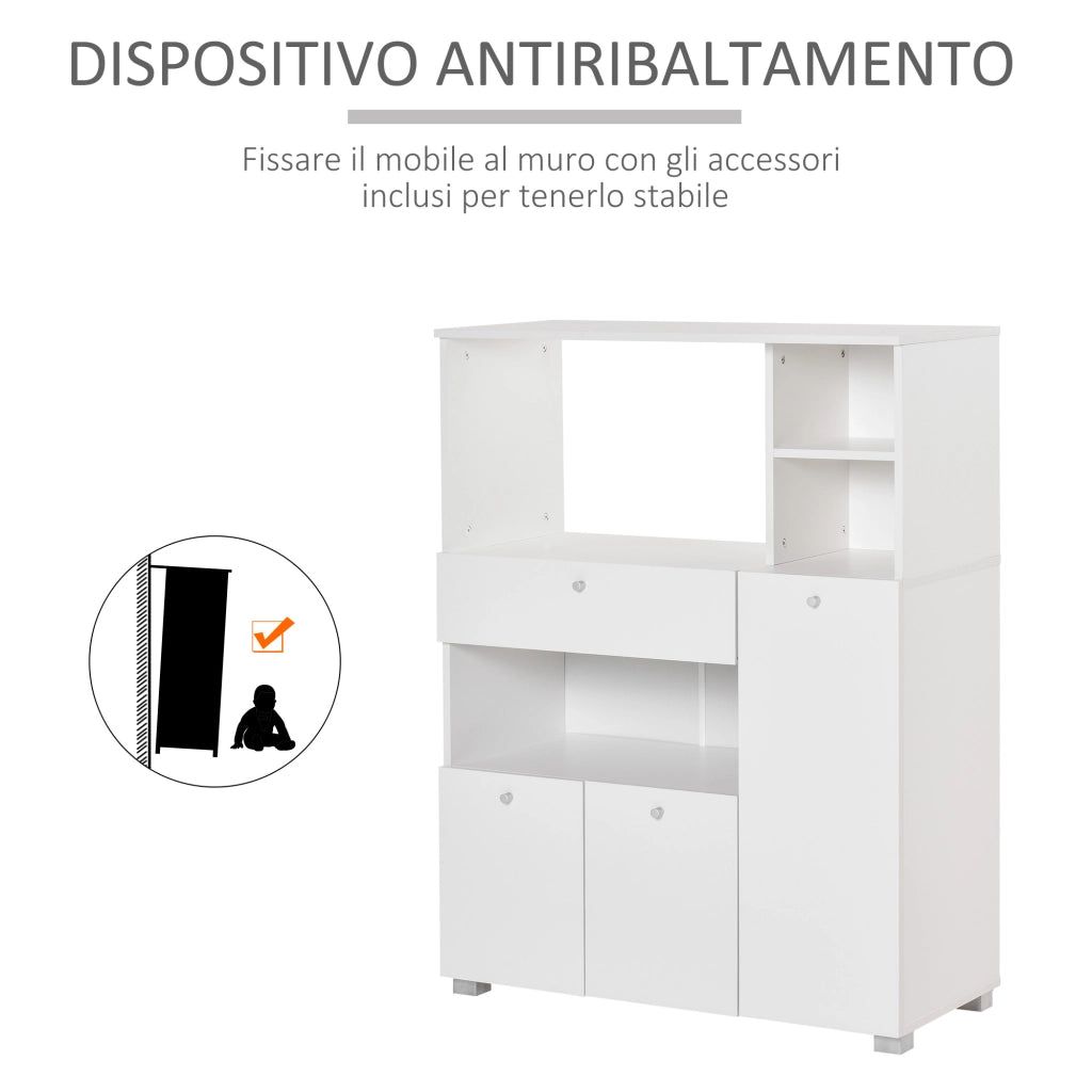 Credenza da Cucina con Armadietti e Cassetto ¨C Zephmum ¨C Bianco 90x40x120 cm