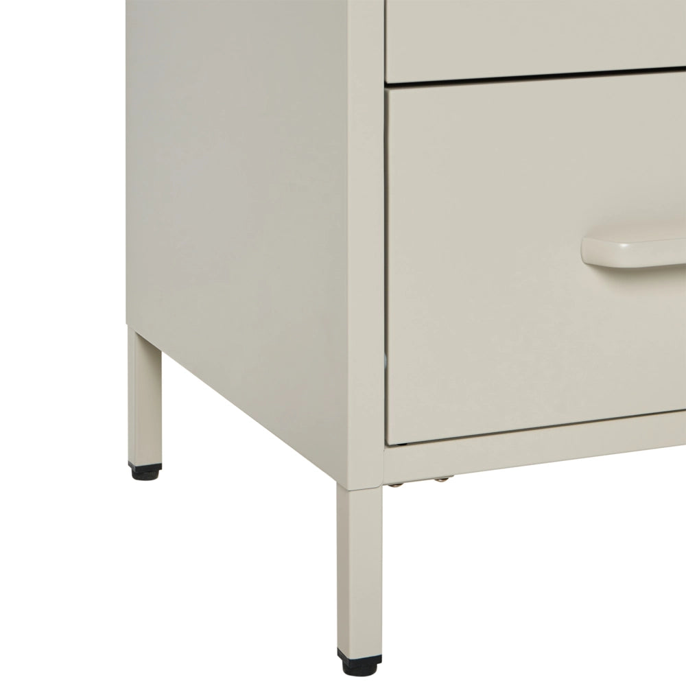Comodino in Acciaio beige Design Industriale 2 Cassetti Camera da Letto Mobili Contenitori