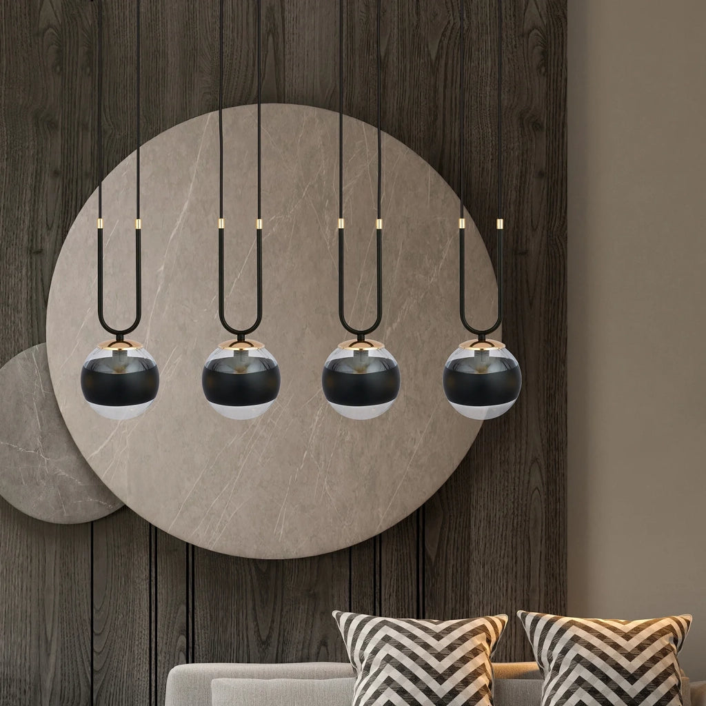Lampadario Moderno Crio Acciaio Nero 4 Luci E14 Ip20