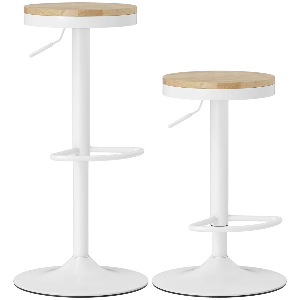 Sgabello Alto Cucina Set 2 Pezzi ¨C Xylo ¨C Legno Naturale Metallo Bianco Altezza Regolabile