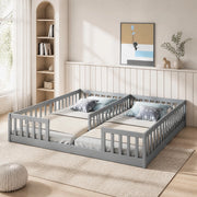DESMIU Letto bambino 90 × 200 cm 2 posti con sponda di sicurezza, senza materasso, in pino e MDF, grigio