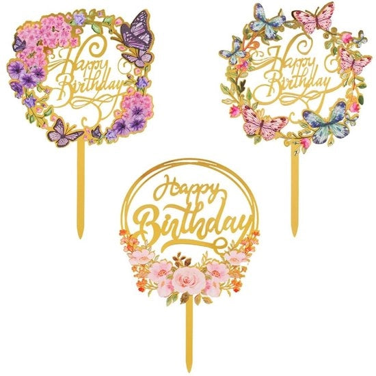 Decorazioni per torta da compleanno, 3 pezzi, toppe per torta in acrillo con scritta "Happy Birthday", diverse decorazioni per torta per feste di compleanno e matrimoni, dimensioni 20 x 12,5 x 1,3 cm