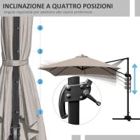 Ombrellone 3x3 m a Braccio con 8 Stecche, Pedale e Manovella, in Alluminio e Poliestere, color Khaki