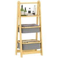 Mensola per Bagno Pieghevole in Bambù con 2 Cesti per Biancheria Sporca Mensola Aperta Grigio