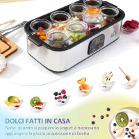Yogurtiera Elettrica 25W con 8 Vasetti Inclusi, Timer 1-48 Ore e Temperatura Regolabile 20-50°C, 36x18.8x14cm, Argento