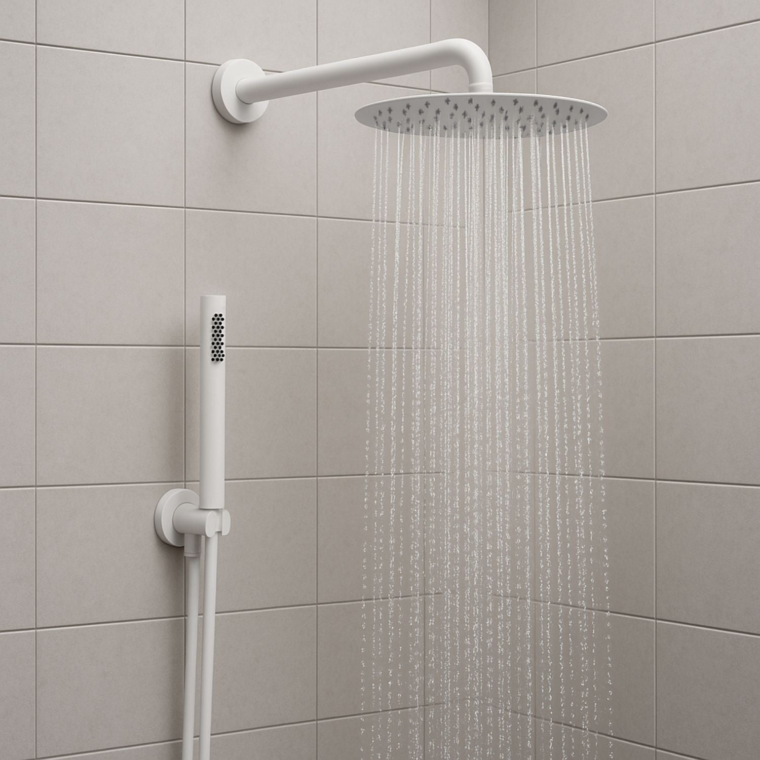 Set per doccia soffione tondo in acciaio inox 250 millimetri color bianco opaco *** finitura- bianco opaco tondo, con...