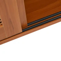 Tavolo bar allungabile con spazio di stoccaggio, intreccio di rattan sulle ante, ripiani regolabili, 138-193×39×104 cm, Marrone