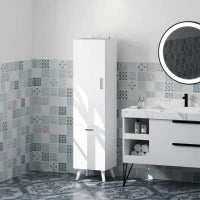 Mobile da Bagno con Armadietto a 3 Ripiani e Spazio Portaoggetti Inferiore, in Legno, 35x31.5x144 cm, Bianco