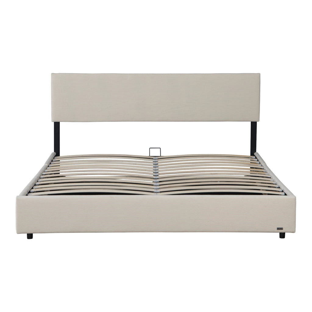 Letto Contenitore Juva con Apertura a Ribalta Letto Matrimoniale 180x200 cm Velluto a Coste Beige Corium