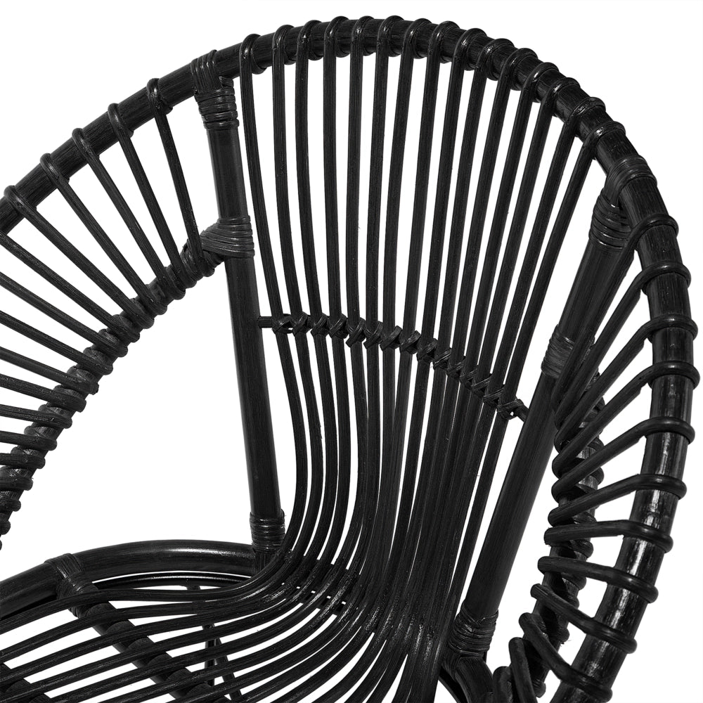 Poltrona Rattan Vimini Nero Gambe in Metallo Nero Papasan Soggiorno Sala da Pranzo