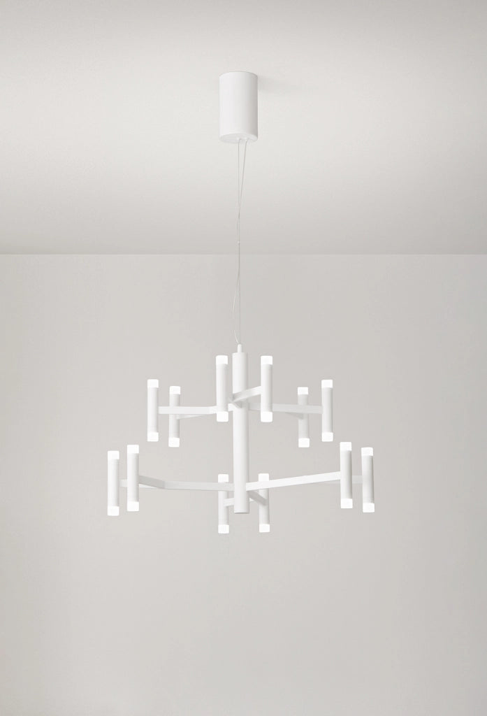 Sospensione in metallo e alluminio  Bianco opaco Candles LED 68W 3000K CRI?80 220-240V 50/60Hz 4690Lm biemissione dimmerabile
