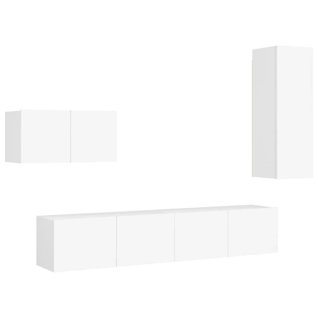 Set di mobili mobile credenza TV televisione soggiorno camera da letto soggiorno 4 pezzi pannelli in MDF bianco 02_0024679