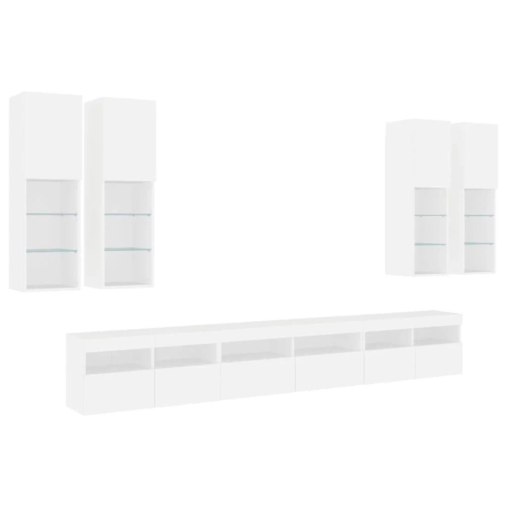 Set di mobili credenza TV soggiorno camera da letto parete soggiorno x 7 pezzi con luci LED bianco 02_0025357