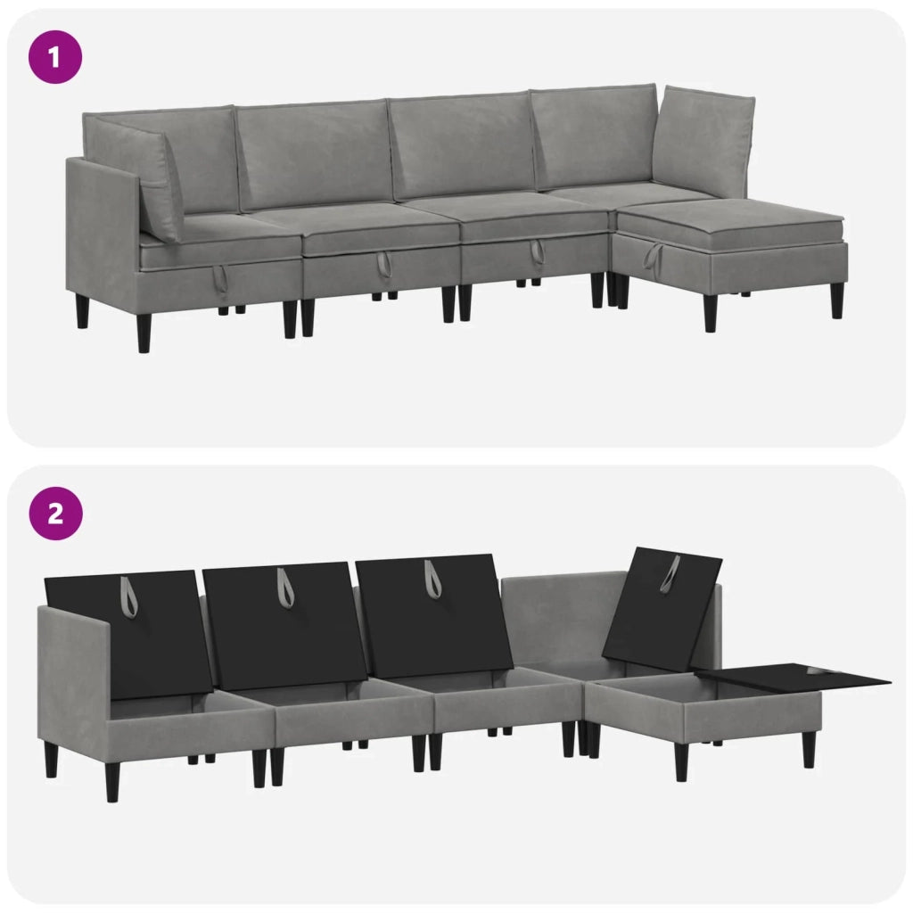 Set di mobili per il soggiorno 5 pcs Grigio Chiaro Velluto 3413731