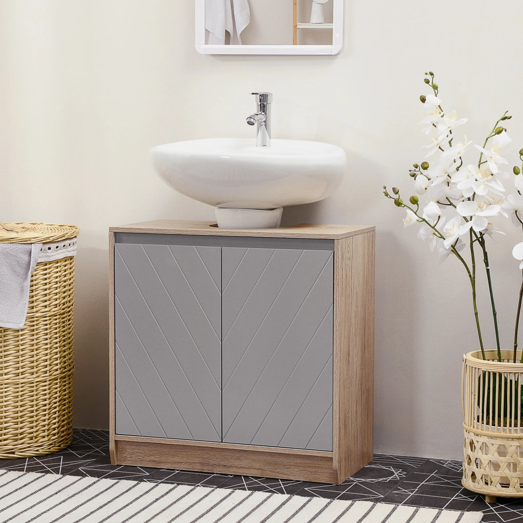 Armadietto Sottolavabo in MDF con 2 Ante e 2 Mensole Regolabili ¨C zephmum ¨C Bianco 60x30x60 cm