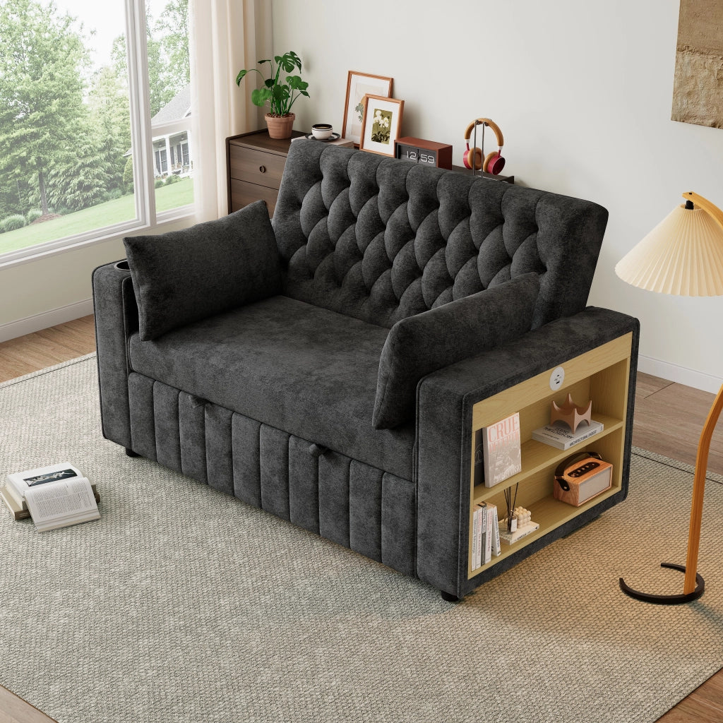 DIVANO LETTO 140x137x84 cm in Chenille Grigio con 2 cuscini