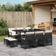 vidaXL Set da Pranzo da Giardino 11 pz con Cuscini in Polyrattan Nero