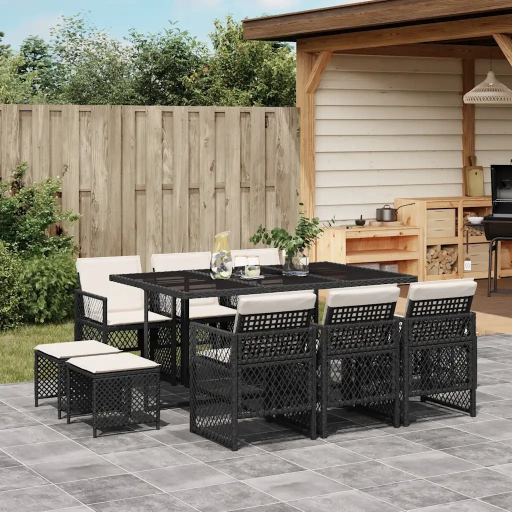 vidaXL Set da Pranzo da Giardino 11 pz con Cuscini in Polyrattan Nero